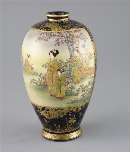 A Japanese Satsuma pottery ovoid vase, by Kozan, Meiji period, H.18.5cm
